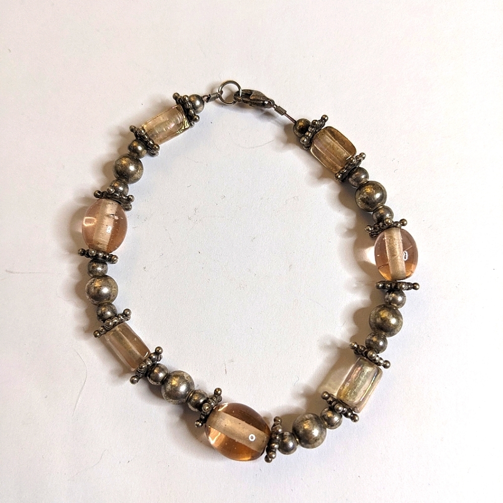 Vintage Signed 925‎ Crystal and Glass Bracelet